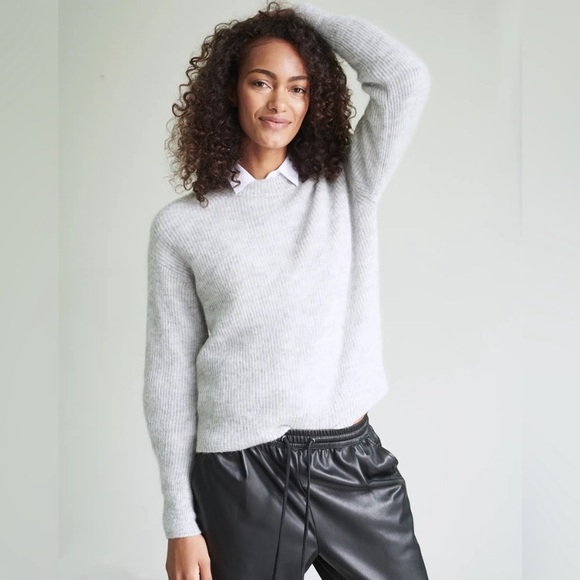 Quince Sweaters - QUINCE baby alpaca wool diamond stich crew light grey